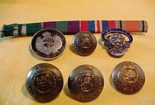 Assorted Vintage Military Buttons & Silver Dorset 1901 Hmrk Badge & Enamel Badge