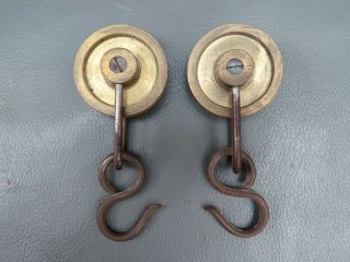 Vintage Grandfather Longcase Clock Brass Pulleys With Hooks Spares Parts