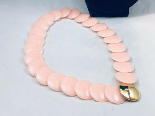 Vtg.  Crown Trifari Pink Wafer Lucite Gold Tone Layered Necklace