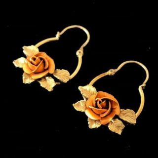 Vintage 830s Sterling Silver And Gold Finished Earrings Rose Denmark Norway 830