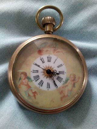 Vintage Unbranded Pocket Watch (spares Or Repairs Only) Angels Decorated On Dial
