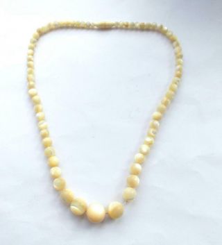 Vintage Art Deco Cream Mother Of Pearl Shell Graduated Beads Beaded Necklace