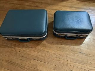 Old Vintage Suitcase Set W/ Keys & Garment Cover Travel Luggage W/ Lock