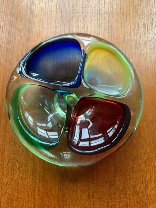 Vintage Mid Century Murano Tri Colour Art Glass Dish Bowl,  Red Green Blue