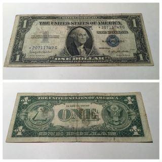 Vintage Star 1935 - H $1 Silver Certificate One Dollar Note Washington Blue Seal