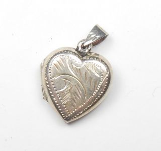 Vintage 925 Sterling Silver Love Heart Shape Patterned Photo Locket 3g