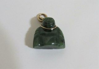 18k Gold Mounted Carved Green Jade Buddha Necklace Pendant / Bracelet Charm Vtg.