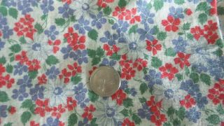 Vintage Feedsack Fabric Piece Red & Blue & White Floral On White 36 " X12 "