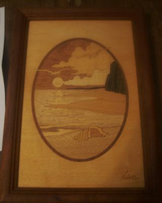 Vtg HUDSON RIVER Wood INLAY Marquetry 