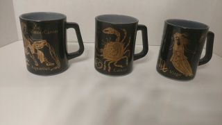 Vintage Federal Zodiac Milk Glass Coffee Mug Black & Gold Aquarius Cancer Virgo