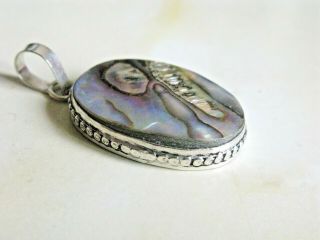 Vintage 925 Sterling Silver Abalone Shell Pendant