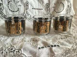 Vtg Jeanette Gold & Black Glass Bar Ware Cherries - Onions - Olive Condiment Jars