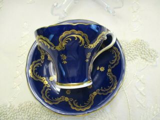 Vintage Aynsley Bone China Tea Cup And Saucer Cobalt Blue,  Gold,  And White