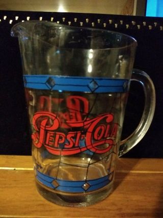 Vintage Pepsi - Cola Heavy Tiffany Style Stained Pitcher No Damage 1970 