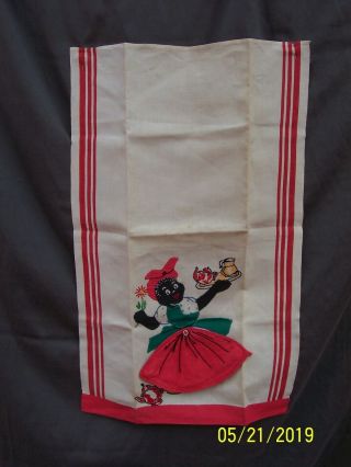 Vintage Linen Dish Towel W/black Americana W/serving Tray And Removeable Apron