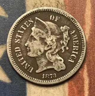 1873 3c Three Cent Nickel Piece Vintage Us Copper Coin Fh81 Sharp Better Date