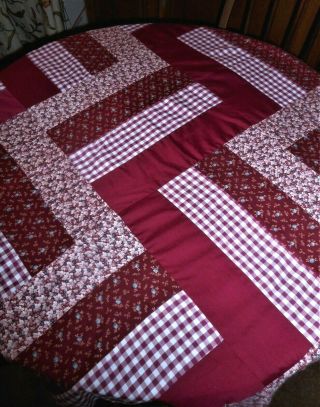 Country Gingham & Floral Vintage Reversible Patchwork Quilt Square Tablecloth