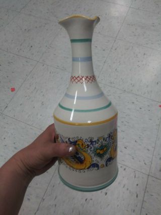 Vintage Deruta Ceramic Pottery Vase Hand Painted Raffaellesco Bottle 10 " Tall