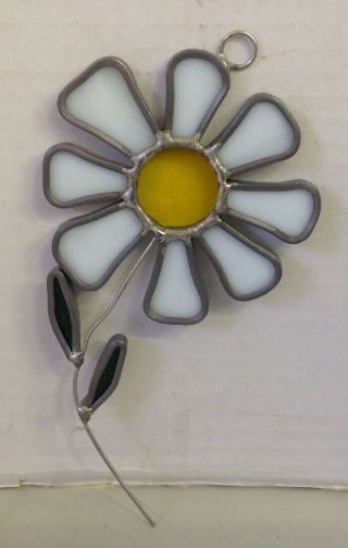 Vintage White Daisy Flower Lead Stain Glass Sun Catcher 1970s