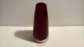 Vintage Dartington British Art Glass Conical Burgundy Red Vase Blaze Design 21cm