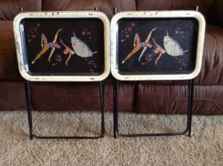 Vintage Tv Trays Metal Legs; Featuring Dancers
