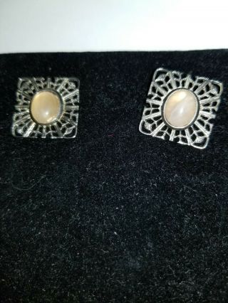 Vintage Cellini Sterling Earrings With Moon Stones Signed By Artist