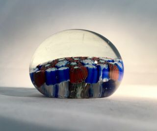 Vintage Glass Millefiori Paperweight - Burgundy/White/Blue - 3” X 2.  5” 3