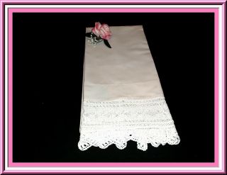 Lovely Vintage King Size Single Pillowcase With 5 Inch White Crocheted Lace Trim