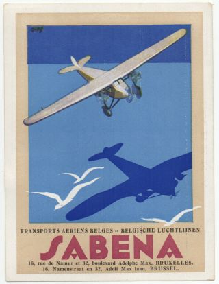 Vintage Airline Issue Postcard - Sabena - 1933