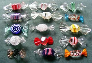 Set Of 15 Vintage Murano Glass Bonbons / Sweets From Italy