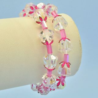 Vintage Bracelet Coro Vendome 1950s Pink Enamel & Crystal Silvertone Jewellery
