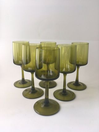 Vintage Mid Century Olive Green Wine Glasses