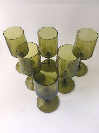 Vintage Mid Century Olive Green Wine Glasses 2