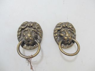 Vintage Brass Lion Chest Pull Drawer Handle Lions Loop Antique Old Hardware