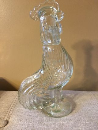 Vtg Clear Glass Rooster Chicken Shaped Decanter W/shot Glass Top