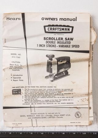 Vintage Craftsman Scroller Saw Instructions G25