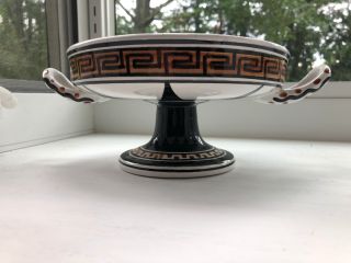 Vintage Kutahia Athens Hand Made in Greece Pedestal Handle Bowl in Black & White 2
