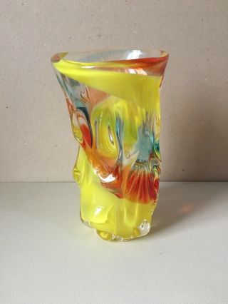 Vintage Hineri Iwatsu Japan Art Glass Vase Yellow Orange 21.  5 Cm 1.  29 Kg