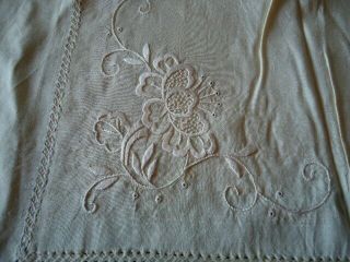 Vintage Linen & Lace Embroidered (madeira Style) Square Tablecloth