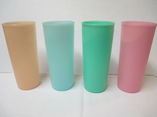 Set Of 4 Vintage Tupperware 16 Oz Drinking Cups Pastel Made In U.  S.  A.