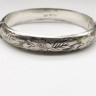 Vintage Solid Silver Sterling Floral Flower Engraved Ladies Bangle Bracelet