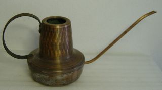 Vintage 60/s Hammered Copper Watering Can With Cast Iron Handle