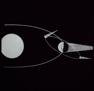 Vintage Magic Lantern Slide Orbit Of The Moon C1920 Drawing Astronomy Planets