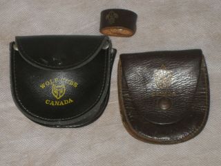Vintage Boy Scouts / Wolf Cubs Belt Pouches And Woggle