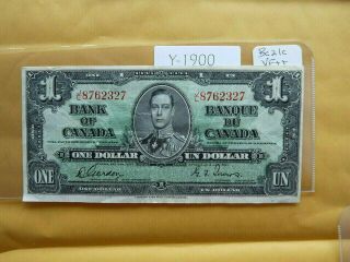 Vintage Banknote Canada 1937 1 Dollar Y1900