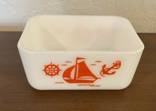 Vintage Mckee Milk Glass Red Sailboat Refrigerator Casserole Pan Baking Dish Sm