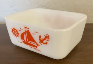 Vintage McKee Milk Glass Red Sailboat Refrigerator Casserole Pan Baking Dish Sm 2