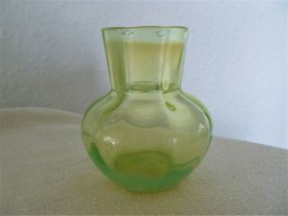 Vintage Art Deco Nouveau Green Uranium Vaseline Blown Glass Posy Vase 2