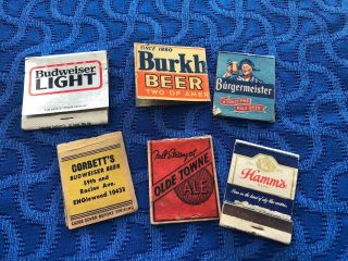 6 Vtg 1940/50’s Beer Match Book Matches Burgermeister,  Hamms,  Cook’s,  Budweiser