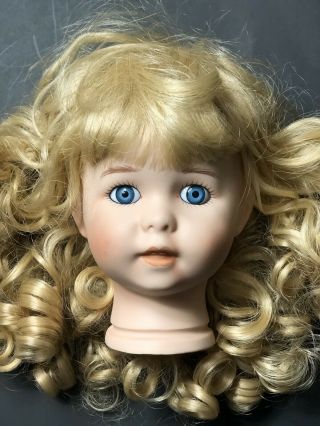 Vintage 5” Doll Head Blonde Blue Eyes Teeth Porcelain Parts For 18” - 20” Dolls